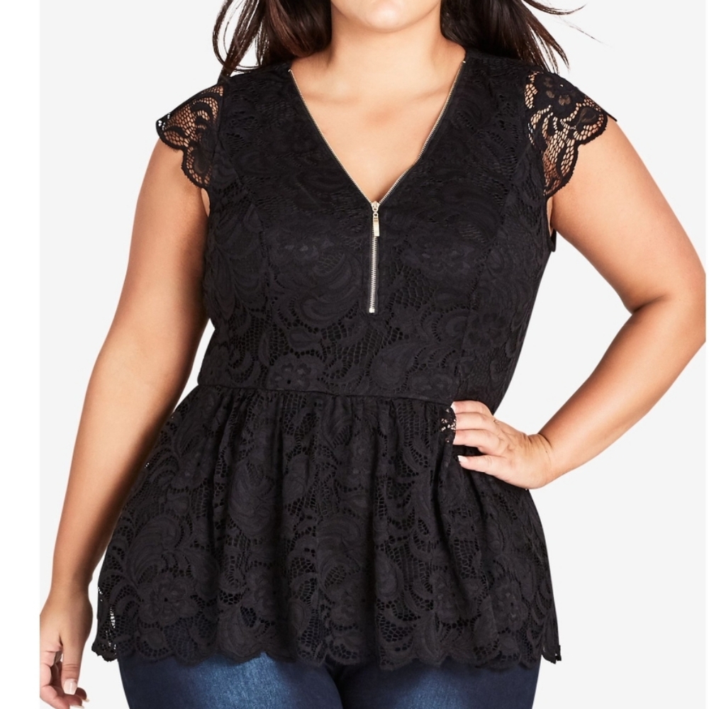 City Chic Lace Peplum Top